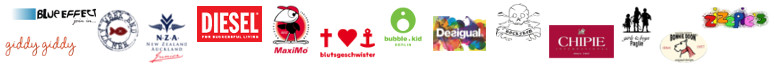 Hier sieht man die Logos der Markenkleidung für Kinder, die Kids-Inhouse im Angebot hat