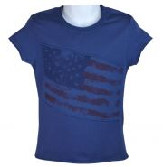 Trendiges blaues T-Shirt für Mädchen mit großer USA-Flagge auf der Front vom Colour-Spezialisten Blue Effect