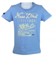 Super-weich und angenehm zu tragendes T-Shirt für Jungen in sky-blue-melange mit großem weißen Ruderboot-Flockprint vorn, von NZA junior