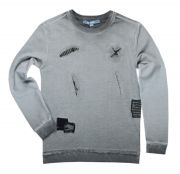 Stylischer Pullover für Jungen in grau-grünem Schlamm-Farbton mit coolen Destroyed-Elementen - von Blue Effect