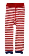 Peppige Leggings für Mädchen in rot-weißen Ringelstreifen, mit blau abgesetzt. Nautical Stripe Legging von Bonnie Doon.