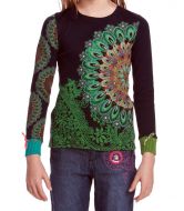 Schwarzes LAngarm-Shirt MC mit edler grüner, floraler Mustergebung und in hochwertigen MAterialien gefertigt - Desigual