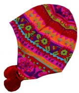 Süße Inka-Mütze für Mädchen in rot, mit Muster und kleinen, seitlichen Bommeln, von Maximo