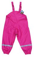 Tolle pinkfarbene Regenhose für Mädchen von Maximo mit verstellbaren Trägern, Gummiriemchen an den Beinenden und Reflektorelementen für Sicherheit durch Sichtbarkeit.