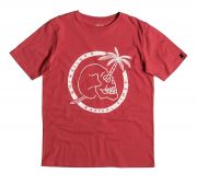 Rotes T-Shirt für Jungen von Quiksilver mit Palmen-Totenkopf Motiv, sportlich im Schnitt und im Tragekomfort.