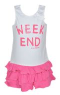 Süßes Volantkleid Petitfour von Weekend a la mer in pink-weiß mit großem Logo Print