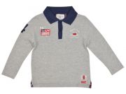 Unifarbenes Polo-Langarm-Shirt in klassischem Grau mit maritimen Applikationen für kleine Jungen von Week-end a la mer